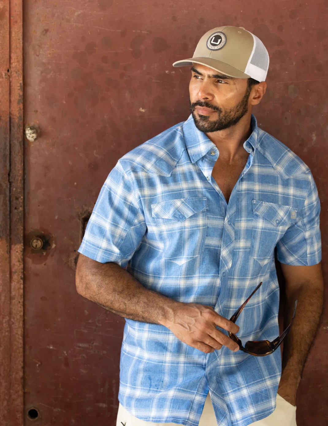 Diamond Back Plaid Short Sleeve Button-Down
