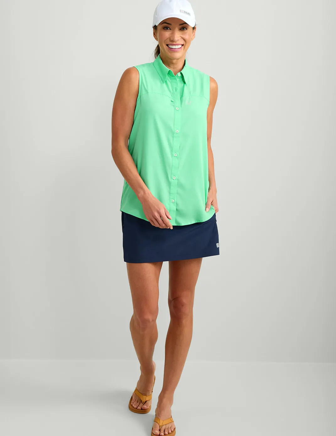 Womens Sleeveless Tide Point Button-Down